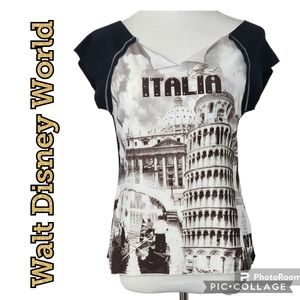 TOP WALT DISNEY WORLD Italia T-Shirt Blk White Brown Italy Scene SS Size XL